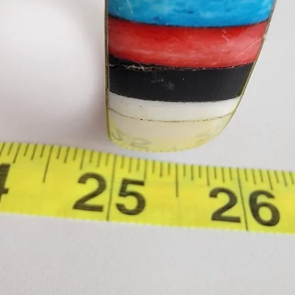 Vintage Natural Materials Overlay Brass Bangle Bracelet 8.25 In Multicolor - Picture 7 of 7